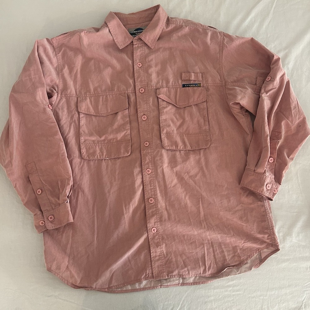 ExOfficio Mens XL Salmon Fishing Hiking Vented Ripstop Nylon Long Sleeve